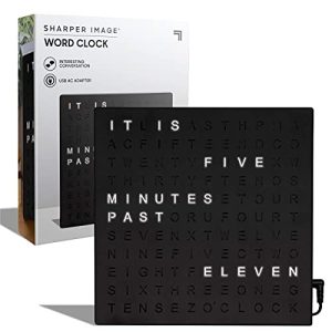 Sharper Image Light Up Electronic Plug-in Word Clock, Black Finish with LED Light Display, USB Cord and Power Adapter, 7.75” Square Face, Unique Contemporary Home and Office Décor Black (Black)